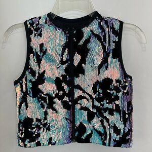 Weissman Sequin Dance Top Vest Blue Purple Black Medium Child 10/12 Zip Front